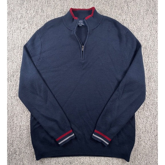 Brooks Brothers Quarter Zip Men L Navy Blue Merino Wool NetJets Pullover Sweater